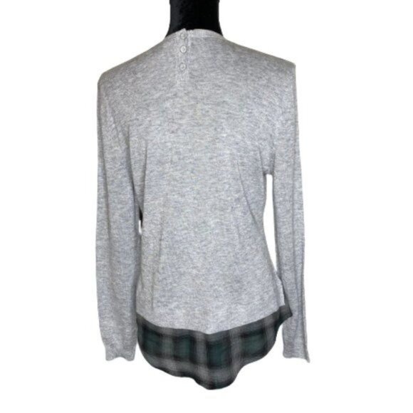 Joe's Jeans Sweater Womens Medium Azure Gray Heathered Layered Tartan Hem - Picture 6 of 16